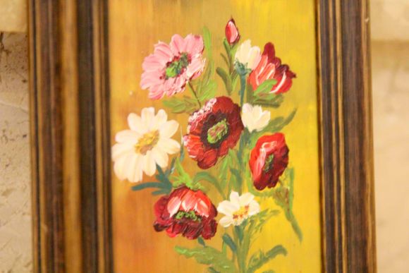 Винтажная живопись в дубовой раме ЦВЕТЫ