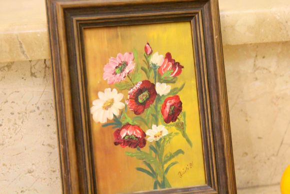 Винтажная живопись в дубовой раме ЦВЕТЫ