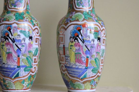 Антикварные фарфоровые вазы роспись. Япония. Начало 20 века