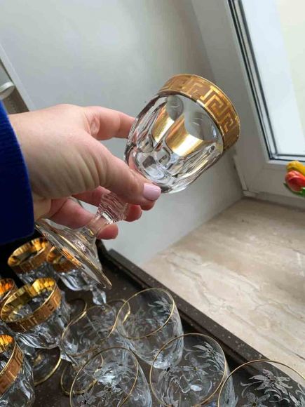 Тяжелые хрустальные бокалы с золотым рисунком ВЕРСАЧЕ