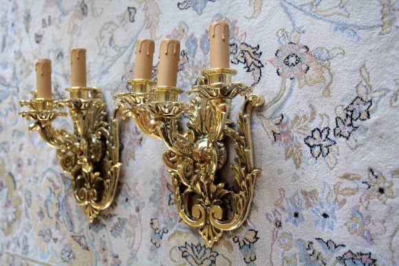 Потрясающие массивные бра на 3 свечи сделаны из латуни