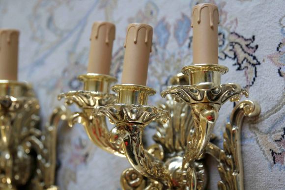 Потрясающие массивные бра на 3 свечи сделаны из латуни