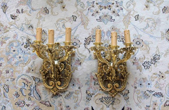 Потрясающие массивные бра на 3 свечи сделаны из латуни