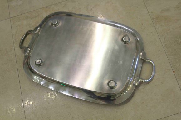 Старинный квадратный поднос в серебре