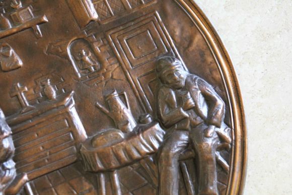 Старинное медное настенное панно СЕМЕЙНАЯ ПАРА