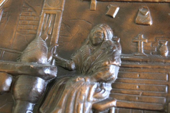 Старинное медное настенное панно СЕМЕЙНАЯ ПАРА