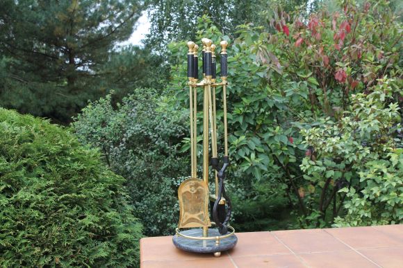 Большой каминный набор из латуни и камня