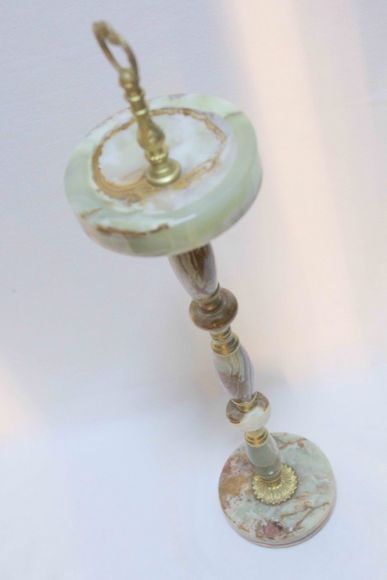 Напольная старинная пепельница из натурального оникса и латуни. Европа. Середина 20 века