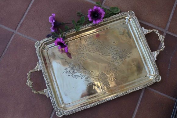 Старинный прямоугольный поднос большого размера