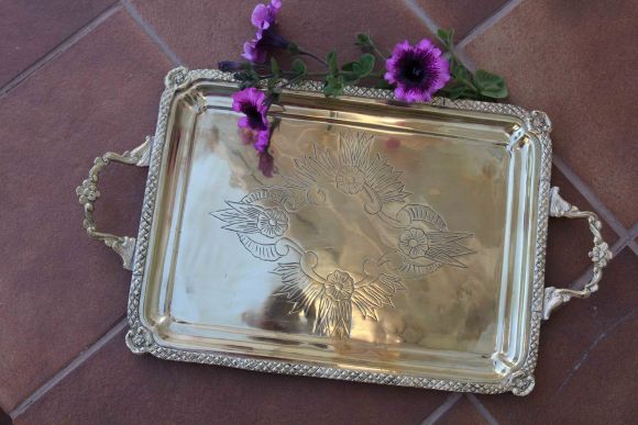 Старинный прямоугольный поднос большого размера