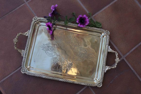 Старинный прямоугольный поднос большого размера