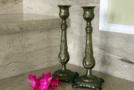 Пара старинных подсвечников из латуни в патине