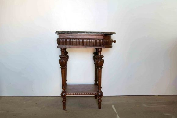 Самоварный дубовый столик с мраморной столешницей