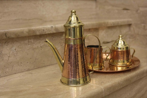Кофейный набор на подносе. 3 предмета. Медь. Латунь