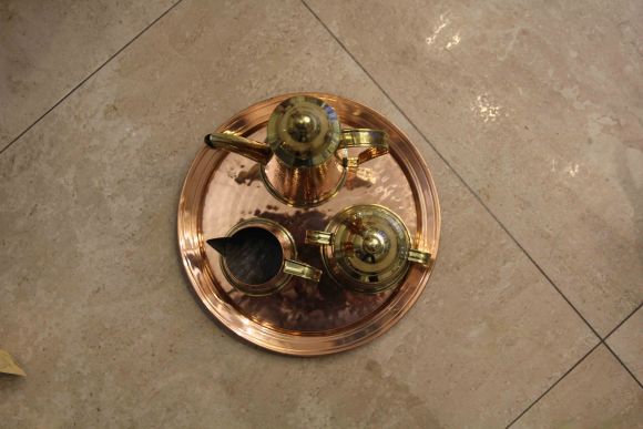 Кофейный набор на подносе. 3 предмета. Медь. Латунь