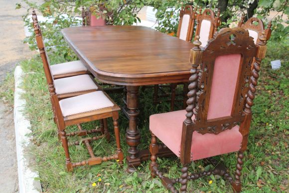 Антикварный раскладной дубовый стол