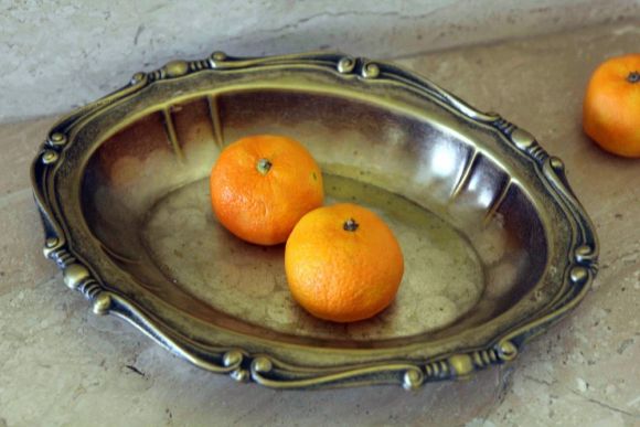 Праздничное винтажное блюдо из латуни с покрытием. Европа.Начало 20 века