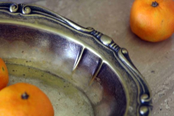 Праздничное винтажное блюдо из латуни с покрытием. Европа.Начало 20 века