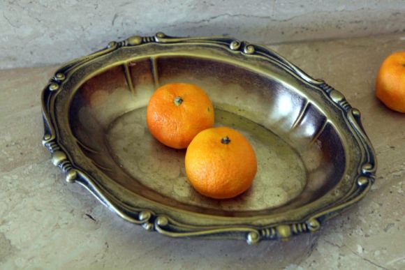 Праздничное винтажное блюдо из латуни с покрытием. Европа.Начало 20 века