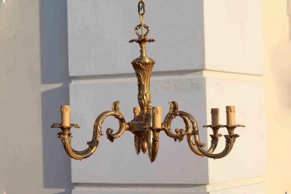 Винтажная люстра из латуни. Европа. Середина 20 века