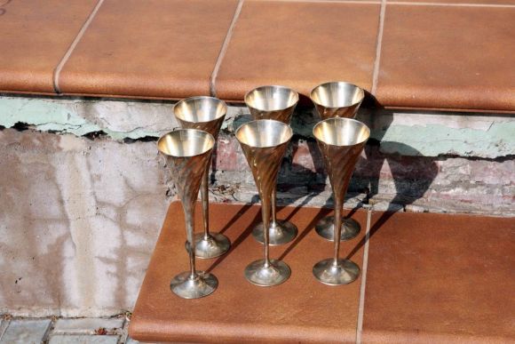 Набор бокалов для шампанского, ФЛЮТЕ, серебрение. Европа