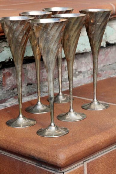 Набор бокалов для шампанского, ФЛЮТЕ, серебрение. Европа