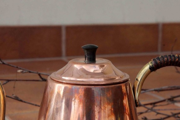Медный чайничек под самовар с кожаной оплеткой