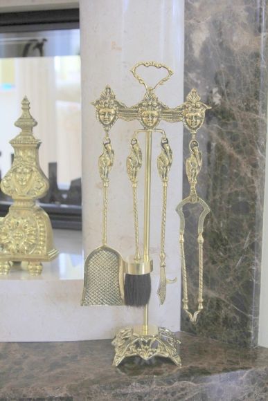 Старинный компактный печной набор из латуни