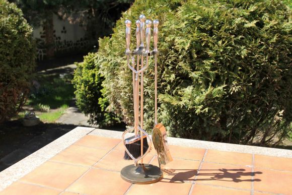 Восхитительный огромный медный каминный набор