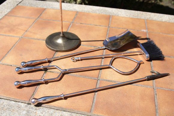 Восхитительный огромный медный каминный набор