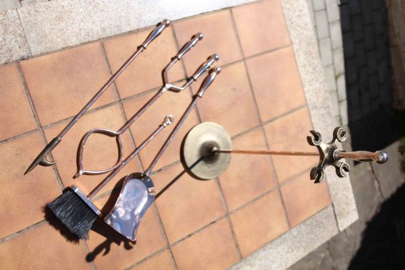 Восхитительный огромный медный каминный набор