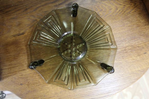 Винтажная ваза-тарель в стиле Арт-Деко из цветного стекла