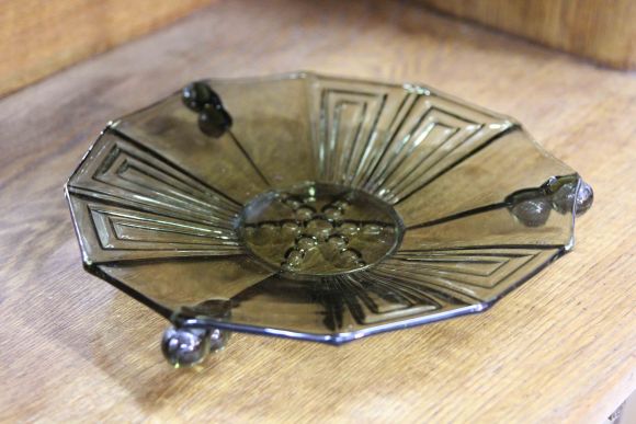 Винтажная ваза-тарель в стиле Арт-Деко из цветного стекла