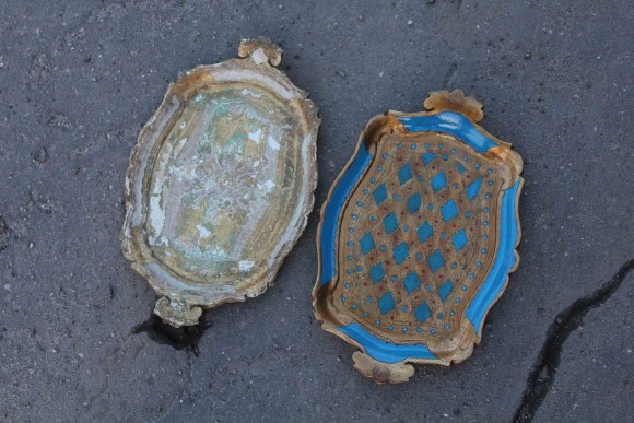 Оригинальные флорентийские подносы до и после реставрации