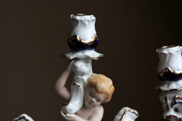 Сказочный фарфоровый подсвечник Путти