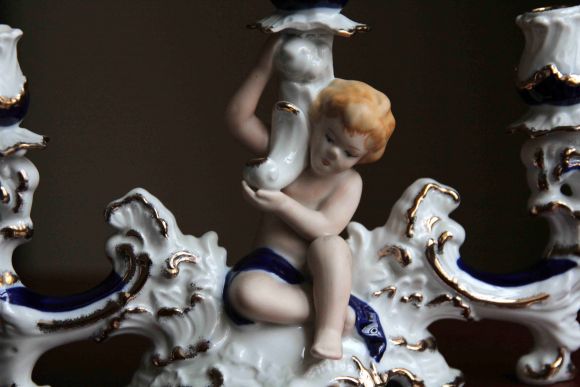 Сказочный фарфоровый подсвечник Путти