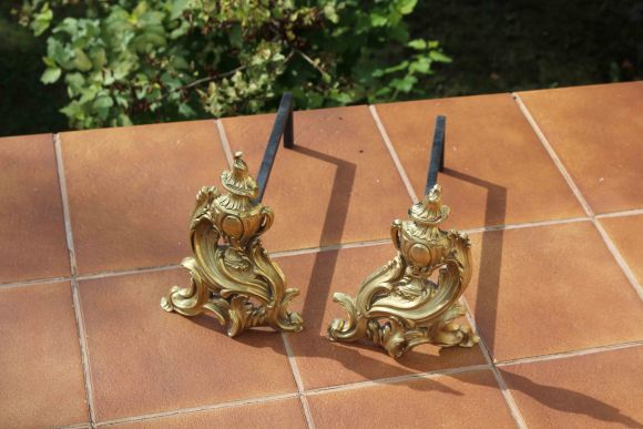 Красивые латунные таганы для камина. Европа. Конец 19 века