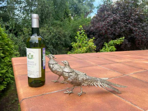 Большая пара посеребренных фазанов