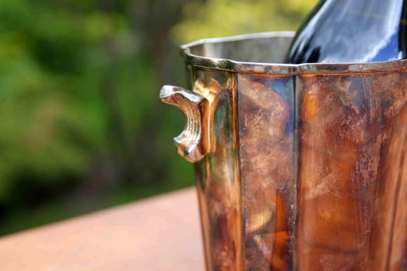 Старинное посеребренное ведро для охлаждения шампанского с градусником 