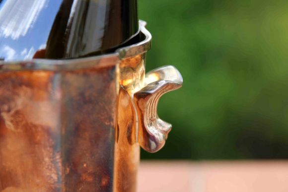 Старинное посеребренное ведро для охлаждения шампанского с градусником 