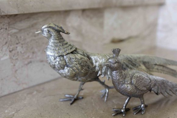 Посеребренная пара королевских фазанов.Европа. Начало 20 века