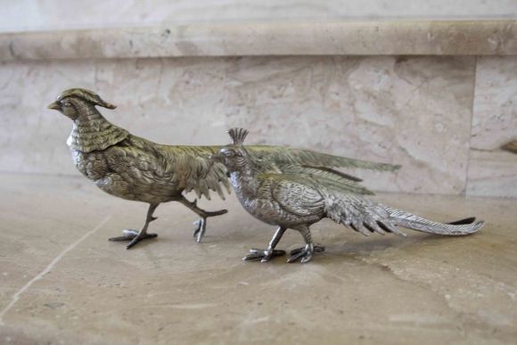 Посеребренная пара королевских фазанов.Европа. Начало 20 века