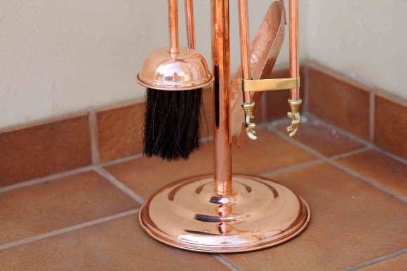 Шикарный каминный набор из меди с латунными вставками