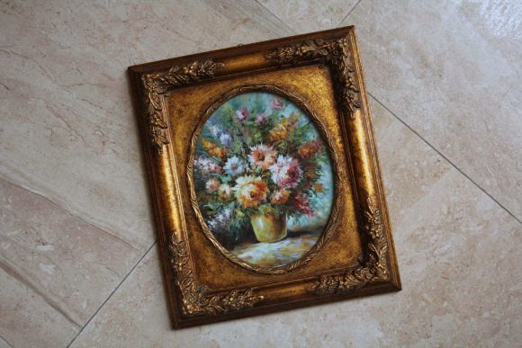 Антикварный натюрморт с цветами в раме. Европа. Начало 20 века