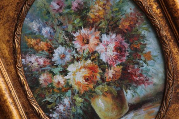 Антикварный натюрморт с цветами в раме. Европа. Начало 20 века