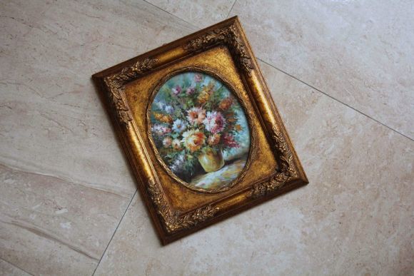 Антикварный натюрморт с цветами в раме. Европа. Начало 20 века