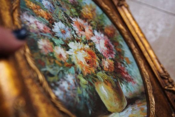 Антикварный натюрморт с цветами в раме. Европа. Начало 20 века