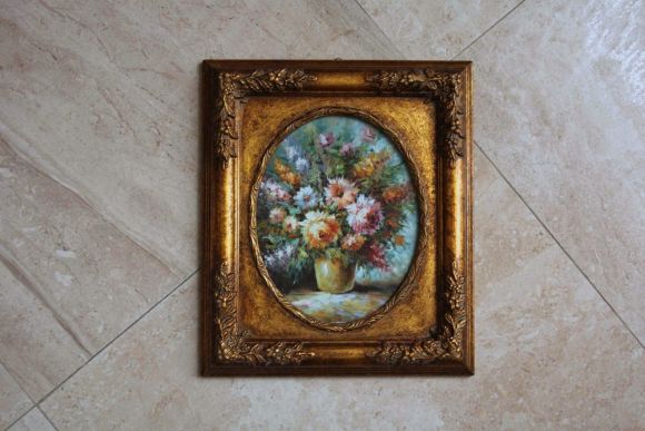 Антикварный натюрморт с цветами в раме. Европа. Начало 20 века