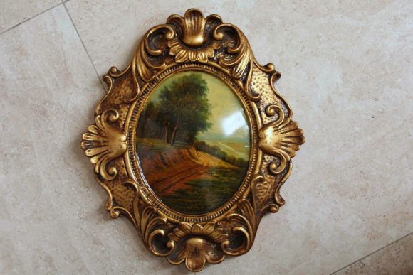 Антикварная пейзажная живопись на дереве. Европа. Начало 20 века