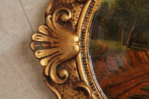 Антикварная пейзажная живопись на дереве. Европа. Начало 20 века